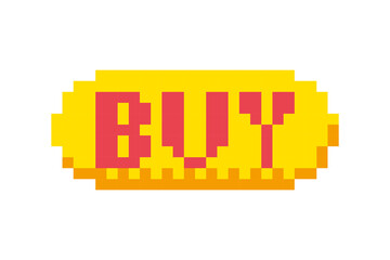 Buy - 8 bit button, pixel icon for a store with the inscription - buy, word buy.