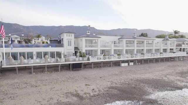 Aerial Drone Shot Of Luxury California Coastline Properties, Beachfront Real Estate