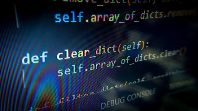 Close-up programming code on the screen with a macro