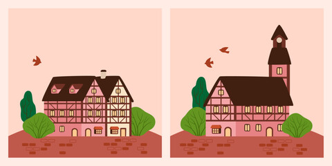 Charming Pastel-Colored Timber-Framed Houses in a European Village