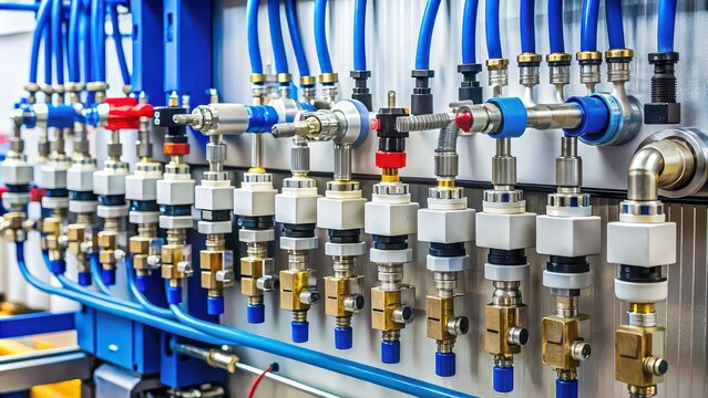 Pneumatic system components with hoses and valve controller, pneumatic, system, tubes, equipment, technology
