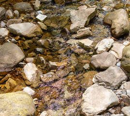 Mountain river with stones in summer