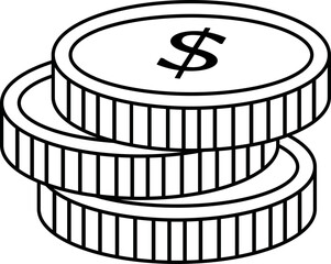 Minimalist Stack of Coins Outline Icon On Transparent Background, Stack of Dollar Coins Icon, Set of Coins Outline, Coins Outline Icon Set.