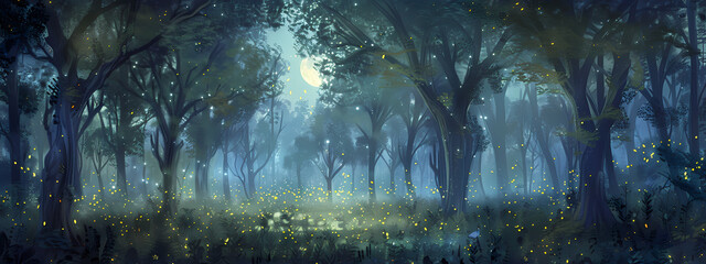 Obraz premium Moonlit Enchanted Forest