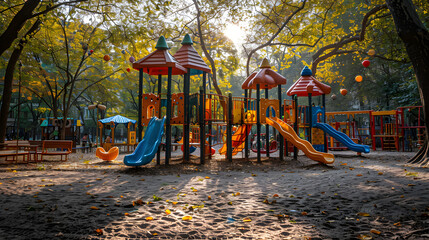 Superbe photo d'un parc pour enfants avec beaucoup de couleurs