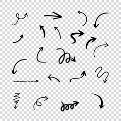 Doodle design elements hand drawn arrows isolated on a white background Vector illustration
