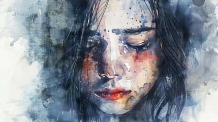 Watercolor illustration of a crying girl