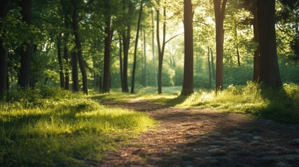 Obraz premium Earth Day background, with clear atmosphere, warm sunlight casting soft shadows on lush landscapes