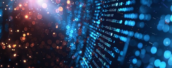 information technology and blue digital binary data network with coding and software algorithm programing as blue data flow abstract datum background banner