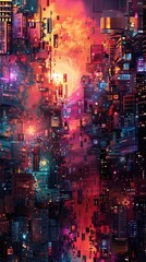 Mesmerizing Geometric Structures Immersed in Psychedelic Color Palette Channeling Cubist Vision