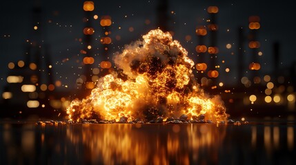 A power plant explosion, industrial disaster, realistic illustration, fiery and dangerous