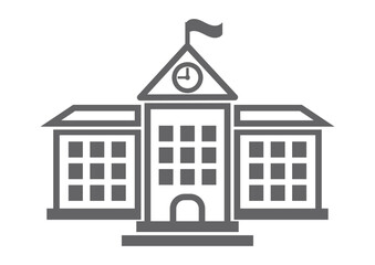 School building icon in flat style. College education vector illustration on white isolated background. Bank, government business concept