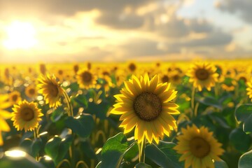 Fototapeta premium sun flower field by generative ai