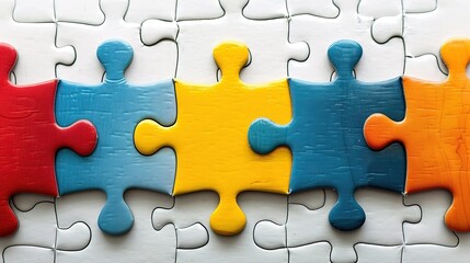 Fototapeta premium Jigsaw puzzle connecting together. Team business success partnership or teamwork 