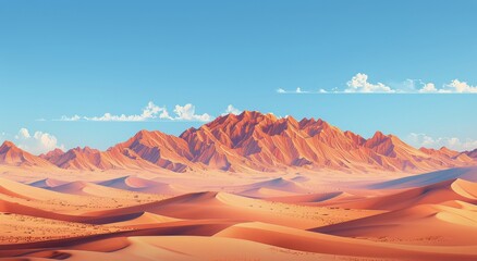 Naklejka premium Red Sand Dunes And Mountains In The Desert Landscape