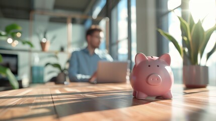 The piggy bank on desk