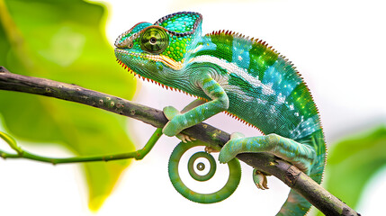 cute funny chameleon - Chamaeleo calyptratus on a branch