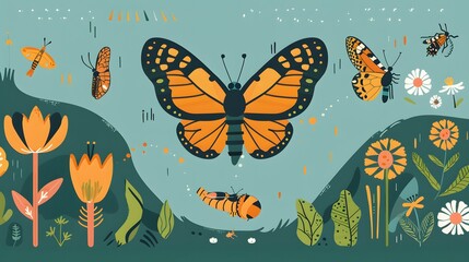 Cute butterfly cartoon on white background. 