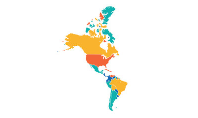 Map of North and South America  isolated modern colorful style. for website layouts, background, education, precise, customizable, Travel worldwide, map silhouette backdrop, earth geography.