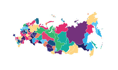 Obraz premium Map of russian federation isolated modern colorful style. for website layouts, background, education, precise, customizable, Travel worldwide, map silhouette backdrop, earth geography, political.