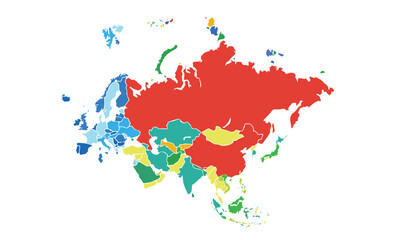 Obraz premium Map of Eurasia isolated modern colorful style. for website layouts, background, education, precise, customizable, Travel worldwide, map silhouette backdrop, earth geography, political, reports.
