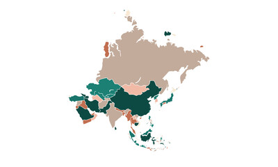 Map of Asia isolated modern colorful style. for website layouts, background, education, precise, customizable, Travel worldwide, map silhouette backdrop, earth geography, political, reports.