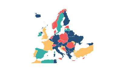 Map of Europe isolated modern colorful style. for website layouts, background, education, precise, customizable, Travel worldwide, map silhouette backdrop, earth geography, political, reports.