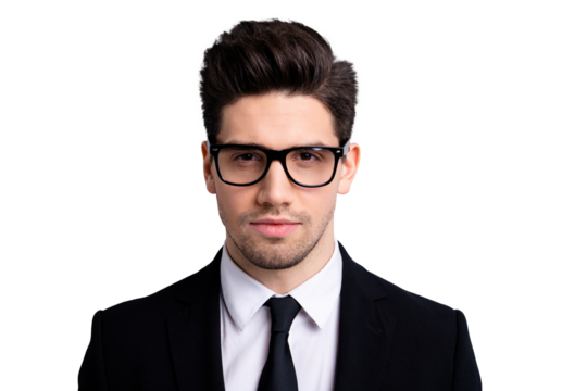 Close up portrait of serious concentrated handsome gorgeous executive dressed in modern classic blazers typical collar have stubble bristle isolated on ashy-gray background