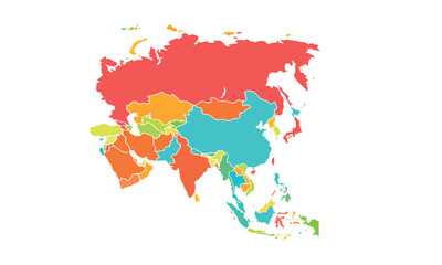 Map of Asia isolated modern colorful style. for website layouts, background, education, precise, customizable, Travel worldwide, map silhouette backdrop, earth geography, political, reports.