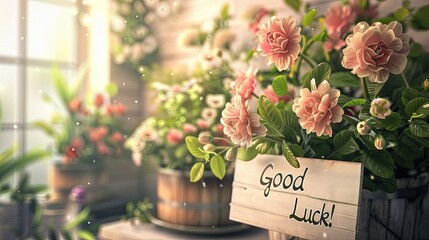 Good luck charm with elegant flower arrangement in background