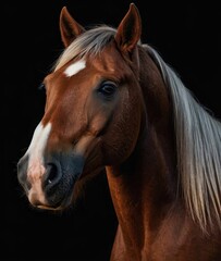 Obraz premium Beautiful bay horse portrait on black background