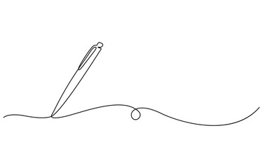 One continuous line drawing of pen Pencil symbol of study and education concept in simple linear style, Hand holding a pencil and drawing a line. Hand drawn with thin line, Png clipart isolated on tra