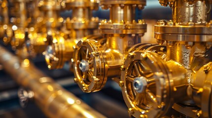 Gold-colored PVC pipeline in an industrial city water treatment facility