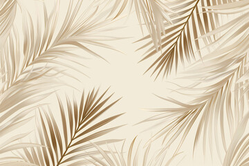 A seamless pattern of light beige palm leaves, with subtle gradients and soft lighting. The design is elegant and modern, perfect for wallpaper or interior decor. Soft background colors to enhance the