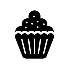 Illustration depicting a black cupcake icon on a white background