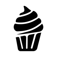 Illustration depicting a black cupcake icon on a white background