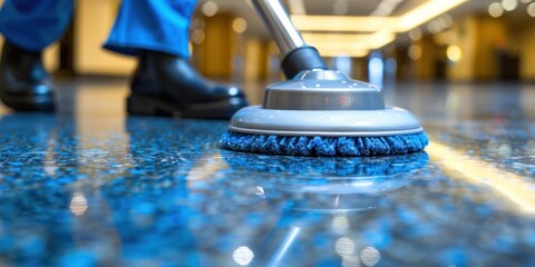 Close-Up of a Cleaning Machine on a Polished Floor
