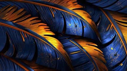 Abstract navy blue and gold feather textures
