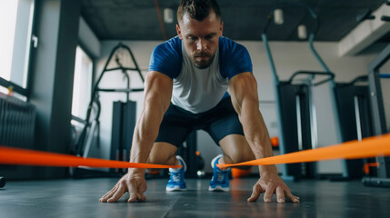 A fitness trainer using and selling resistance bands.