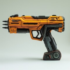 Futuristic Orange and Black Handgun With Spiked Barrel