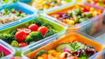 Vibrant Meal Prep Containers Filled with Healthy Food in Soft Lighting