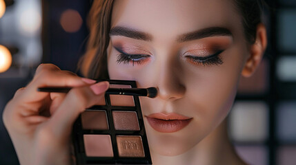 A makeup artist applying and showcasing a new makeup palette.