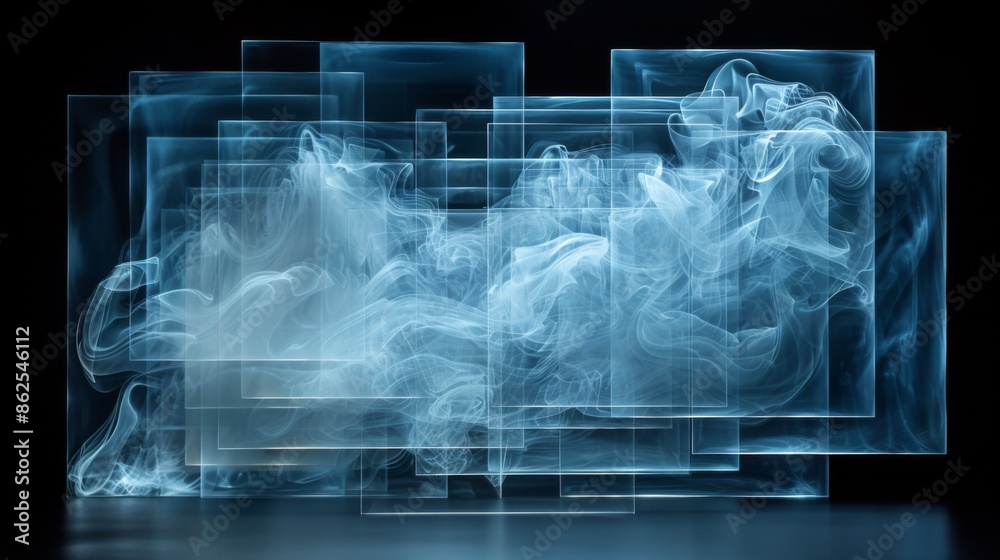 Poster x-ray scan of a stack of picture frames, displaying the sizes and styles.