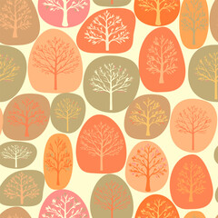 Autumn Trees Seamless Pattern. Forest Autumn Season Texture with Trees Orange Color. Fall Vector Background. Creative Abstract Leaf Fall Design for Fabric, Textile, Surface, Prints.