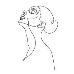 Trendy Line Art Drawing of Elegant Woman Silhouette. Fashion Woman Profile Abstract Minimal Black Lines Drawing. Female Silhouette for Modern Scandinavian Design. Vector Illustration.