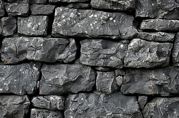 Fototapeta premium Close Up of Rough Black Stone Wall During Daytime