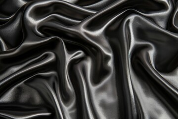 Fototapeta premium Luxurious black silk fabric texture with elegant waves
