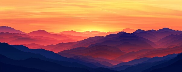 Obraz premium Sunset over layered mountain landscape