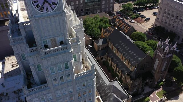Sunny afternoon view of the historic buildings and skyline of downtown Jackson, Mississippi, USA.