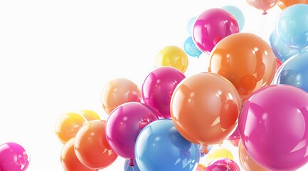 A colorful background of balloons floating in the air with white blank space for text.